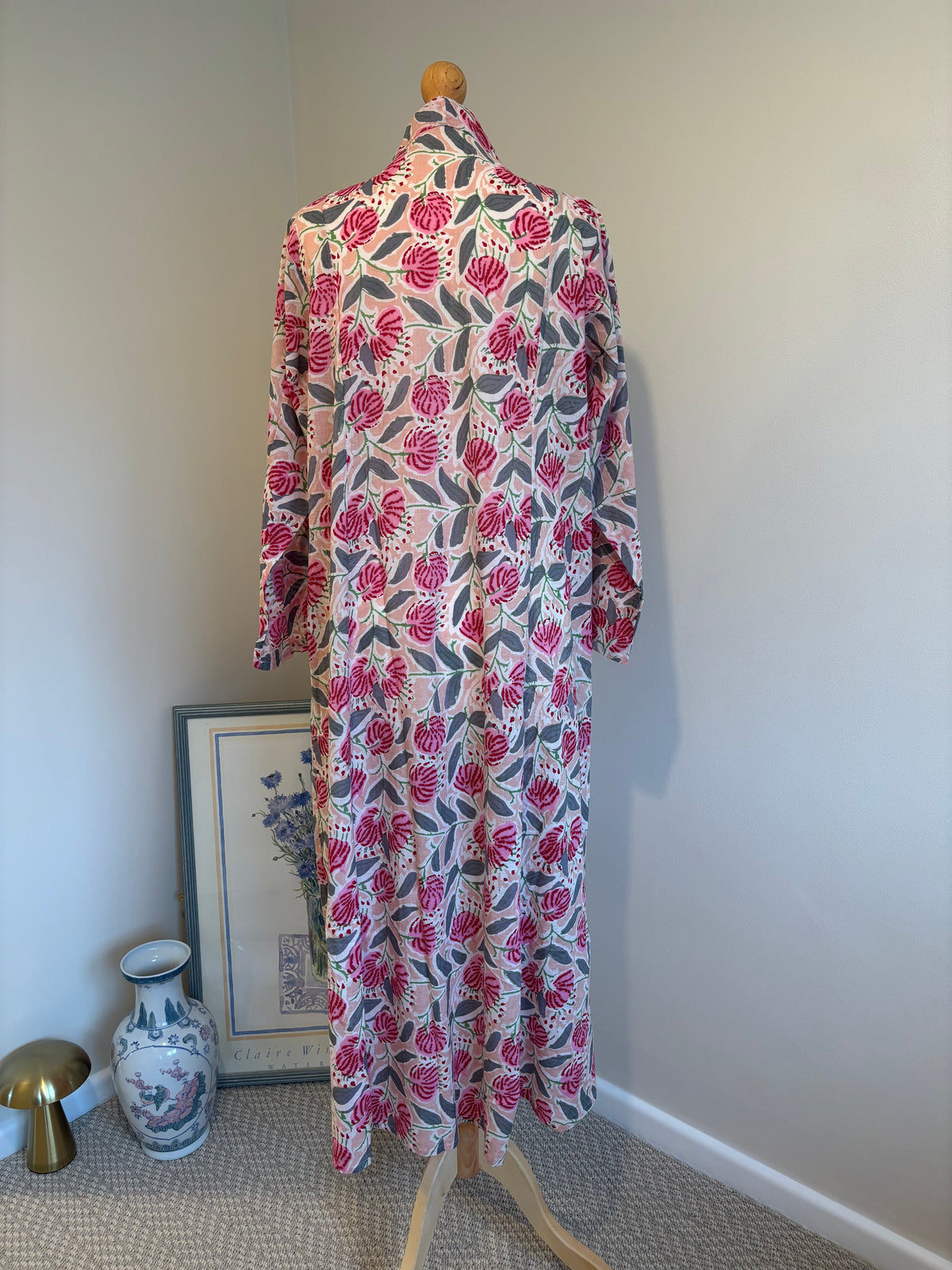Rosie Block Print Cotton Dress in Peach