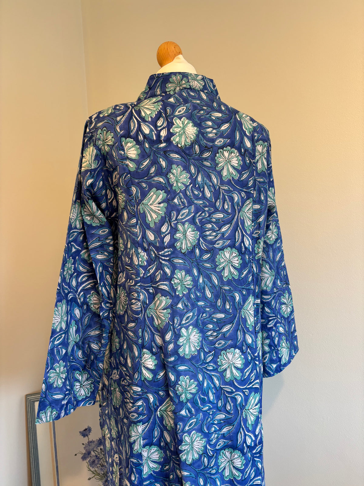 Rosie Block Print Cotton Dress in Blue Florals