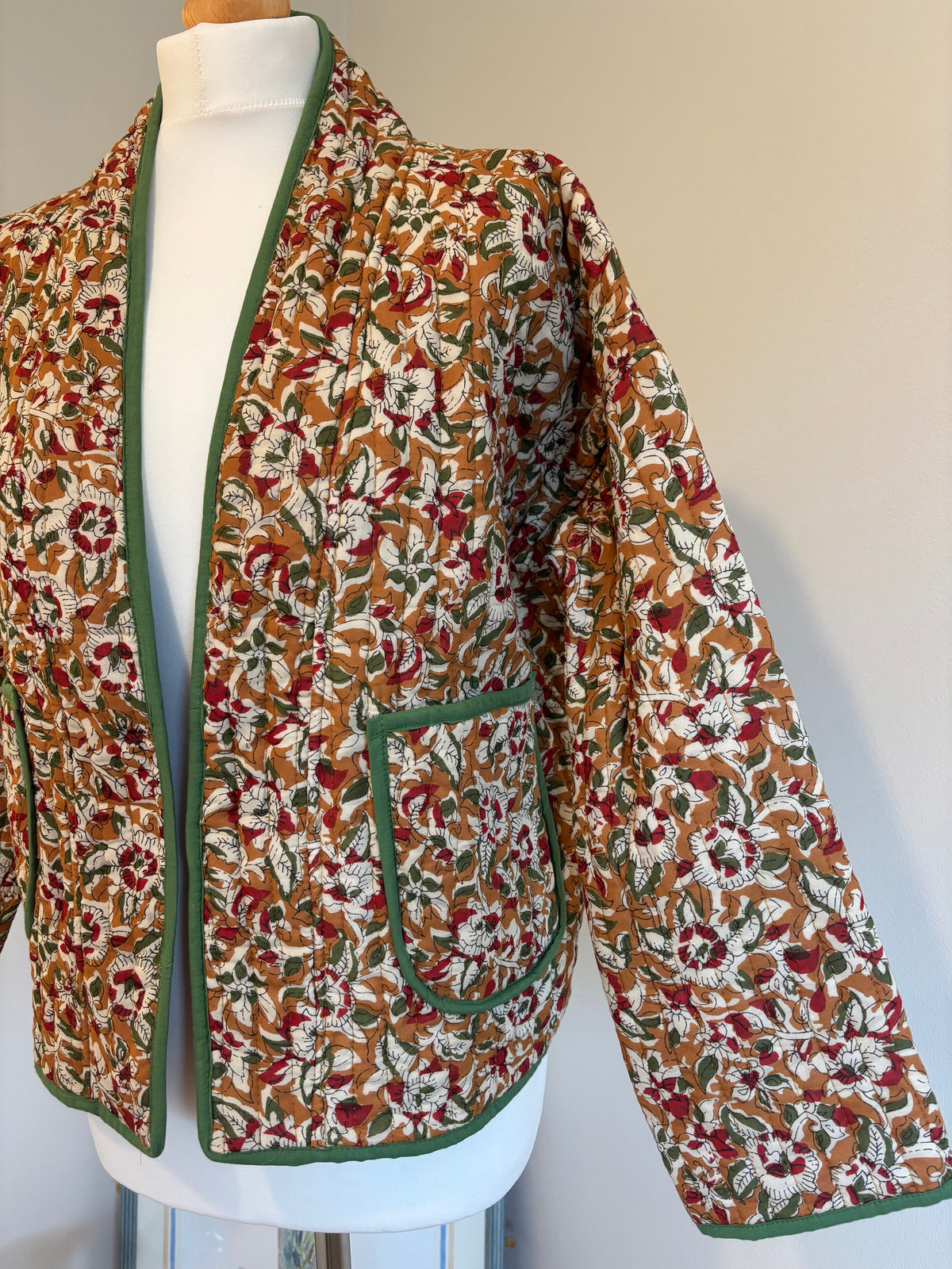 Meadow Reversible Cotton Quilted Jacket in Mustard Florals