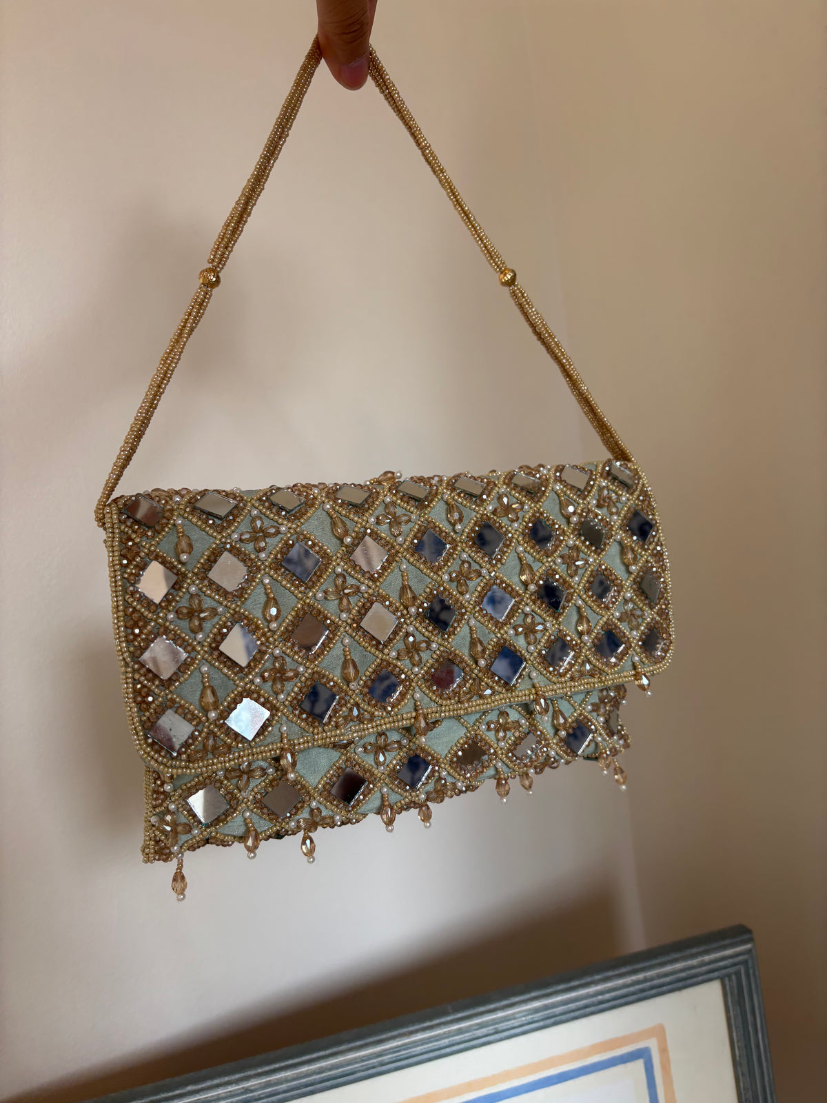 Hand Beaded Mirror Work Clutch Bag