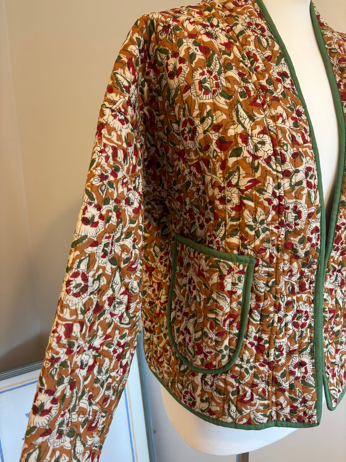 Meadow Reversible Cotton Quilted Jacket in Mustard Florals