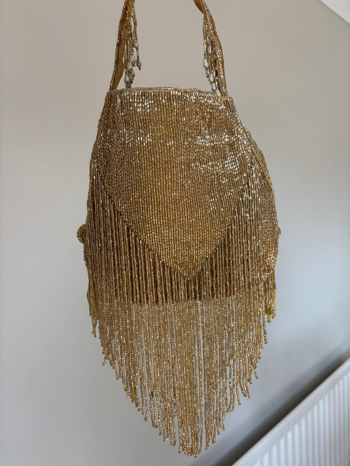 Handmade Gold Beaded Fringe Flapper Bag