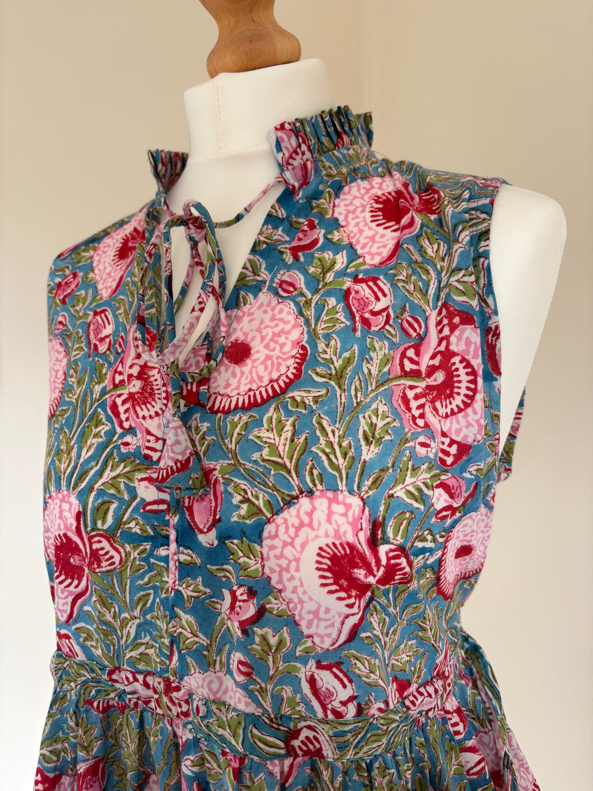 Poppy Sleeveless Block Print Cotton Dress in Florals