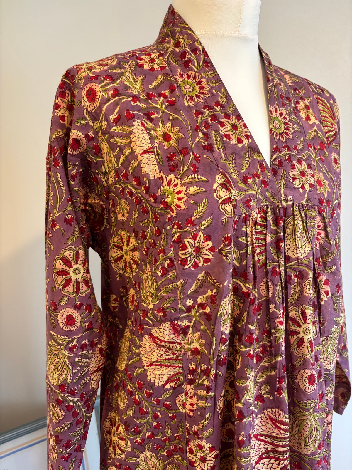 Rosie Block Print Cotton Dress in Mauve