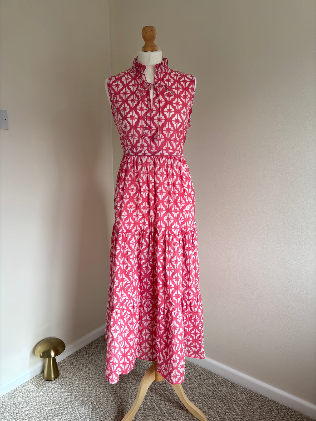 Poppy Sleeveless Block Print Cotton Dress in Pink