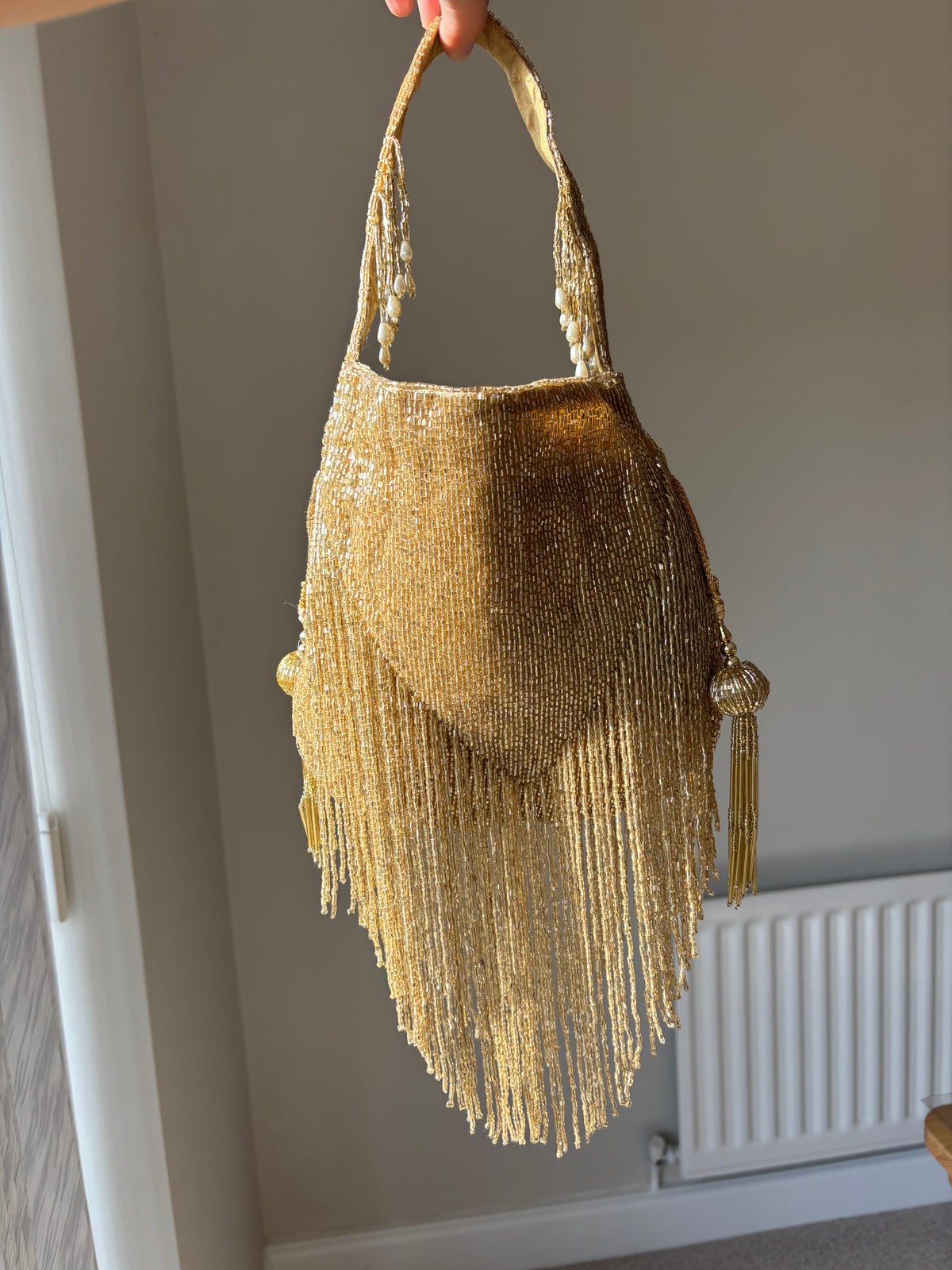 Handmade Gold Beaded Fringe Flapper Bag