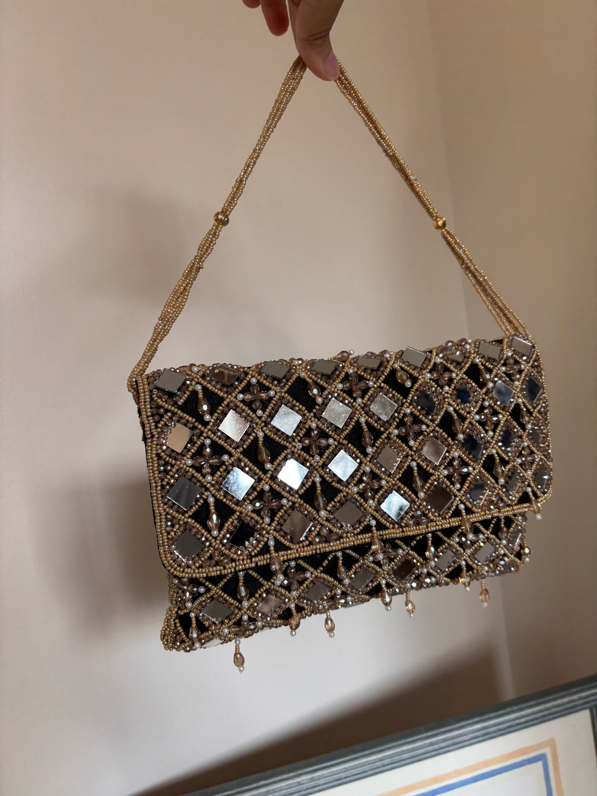 Hand Beaded Mirror Work Clutch Bag